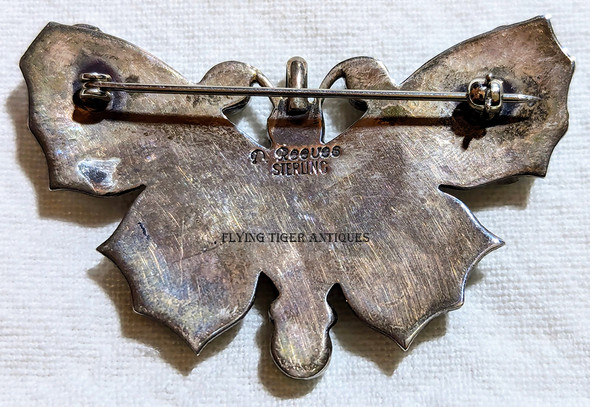Beautiful 1990s Navajo Silver Turquoise Mountain Turquoise Butterfly Brooch Pendant by David Reeves