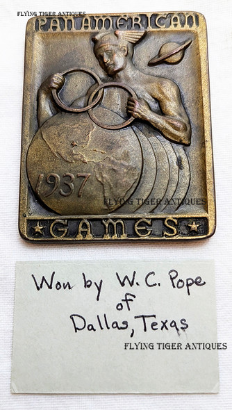 Ext Rare 1937 Pan American Games 2nd Place Bronze Table Medal for Rifle Match No 1