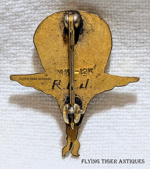 Beautiful 1920s-1930s Parachute Related Pin Reading PCC in Gold Fill with REJ Engraved on Back