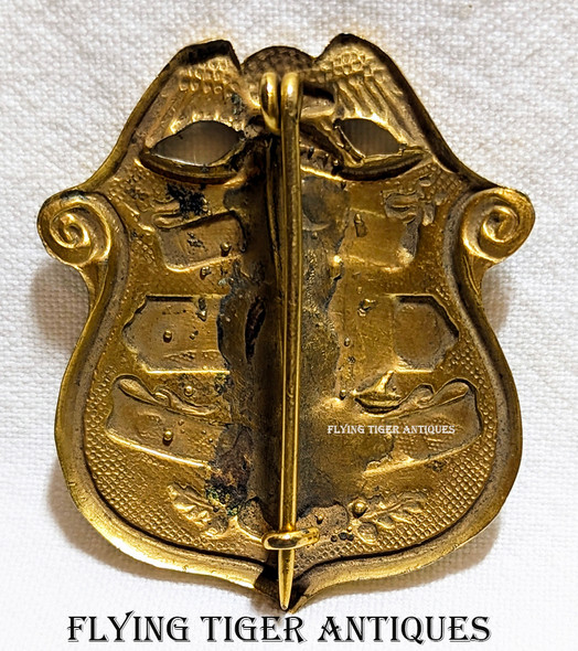 Great Old Nebraska State Humane Officer Badge # 17 in Gold Plated Brass ca 1900