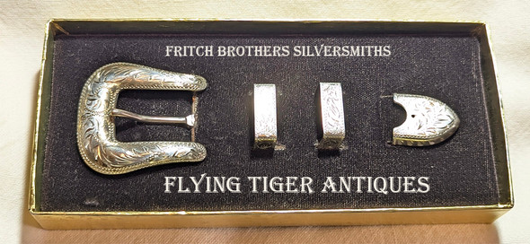 Beautiful Old 1950s  -1960s Fritch Brothers 1" 4 Piece Ranger Belt Buckle Set in Original Box