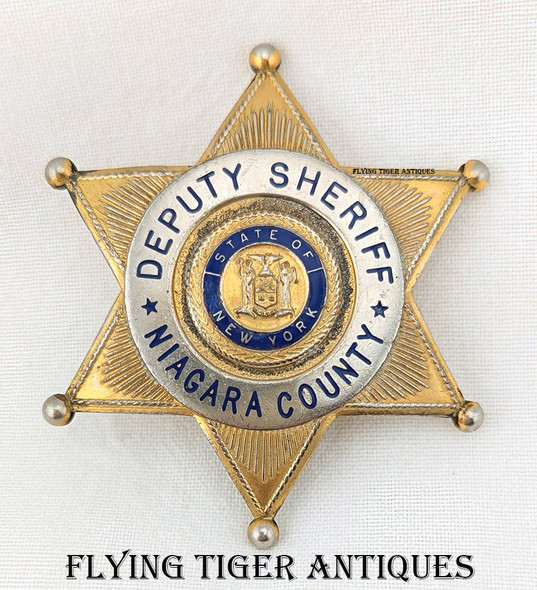 Great Old 1940s-1950s Niagara Co NY Deputy Sheriff Large 6 pt Ball Tipped Star Badge