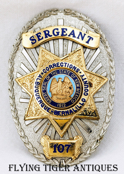 1970s-1980s Albuquerque-Bernalillo Co NM Corrections Sergeant Badge # 107 by Entenmann