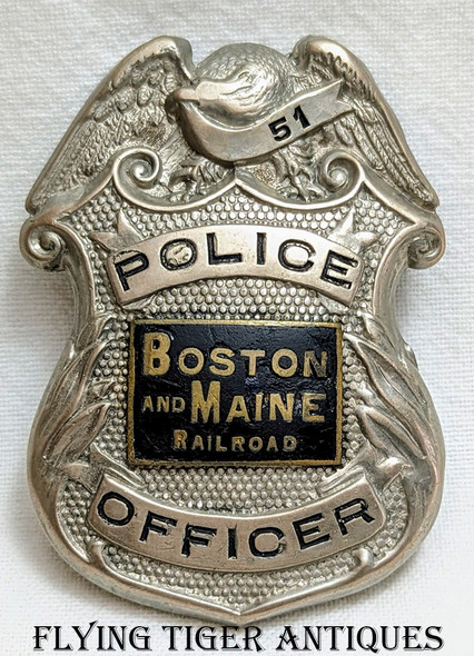 Ext Rare 1920s-1930s Boston & Maine Railroad Police Officer Badge # 51