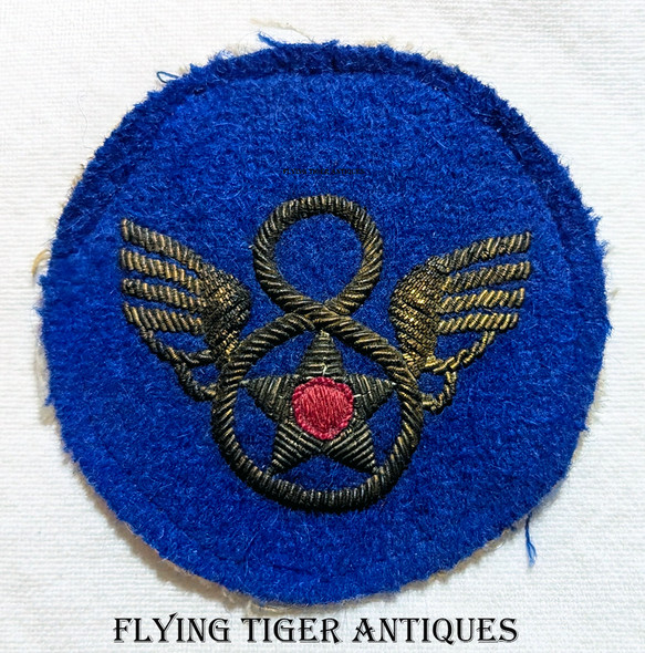 Great "Been There" WWII UK Made Bullion Clip Wing 8th Air Force Shoulder Patch Removed from Uniform