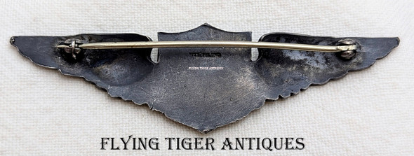 Ext Rare (about 10 Known) WWI USAS Pilot/Jr Military Aviator Wing in Sterling & 14K Squared Shield