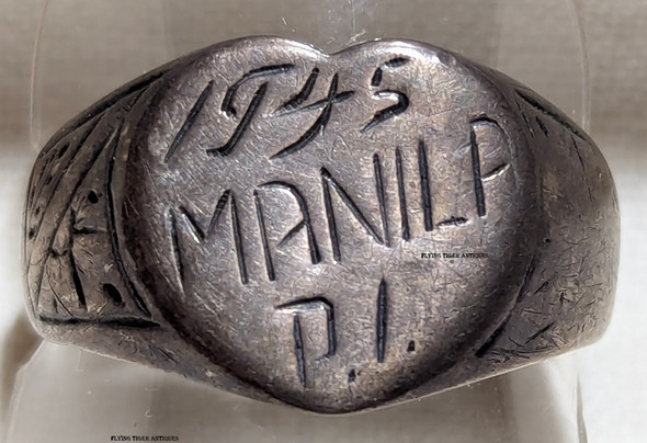 Cool WWII Silver 1945 Ring from Manilla Philippine Island Large Size 11