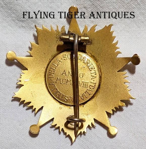 1950 Italian Republic 1 class Breast Star of the Order of the Italian Star of Solidarity Gilt Bronze