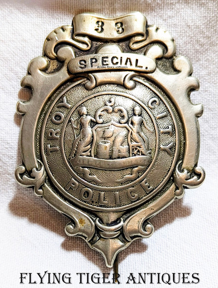 Beautiful ca 1860 1st Issue Troy NY Special Police Badge # 33