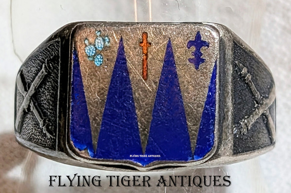 Nice WWII US Army 159th Inf Regt 40th Div GI Ring in Enameled Sterling size 9