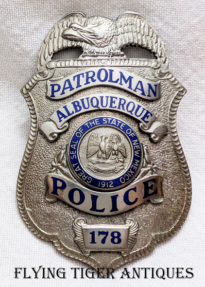 Beautiful Late 1950s Albuquerque NM Police Patrolman Badge # 178 by Entenmann