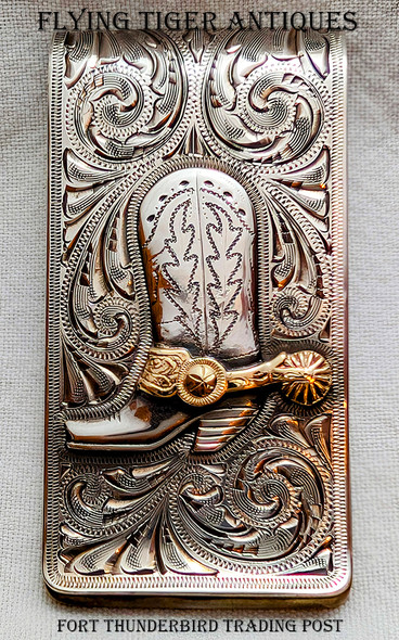 Iconic 1990s BOHLIN Heavy Silver & 14K Gold Spurred Cowboy Boot Money Clip with Box & Receipt