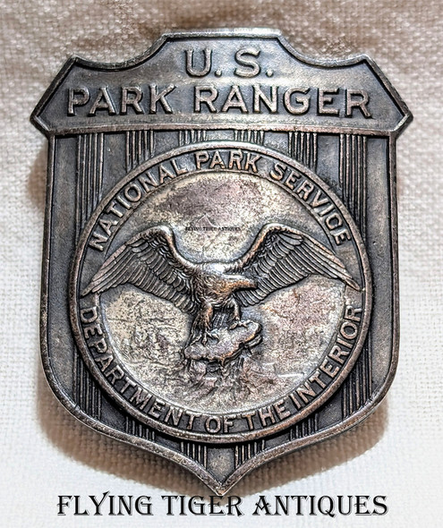 Rare Late 1930s Nat Park SVC Dept of the Int US Park Ranger Badge in Silver Plated Nickel