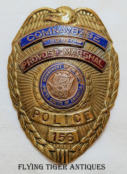 Vietnam War era USN COMNAV BASE Subic Provost Marshal Police Badge # 156 Local Philippine Made