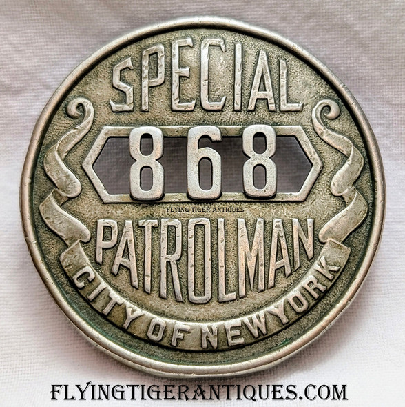 Early 20th C circa 1900s New York City Police Special Patrolman Badge # 868 by Am Railway Supply