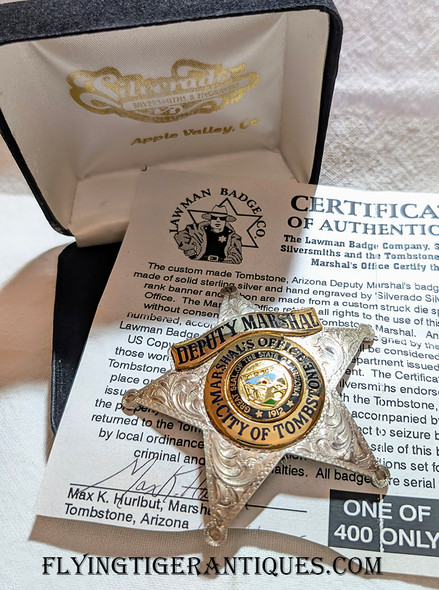Beautiful mid-1990s Sterling Silver ISSUE Tombstone Arizona Deputy Marshal badge by Silverado