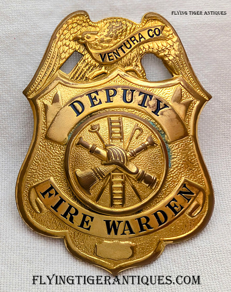 Circa 1920s-Early 30s Ventura Co California Deputy Fire Warden Badge by LA Rub Stamp Co