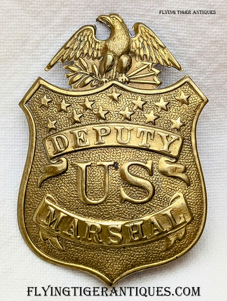 Great Old 1880s-1890s Chief Deputy US Marshal Badge in Gilt Stamped Brass