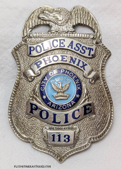 Rare ca 1970 Phoenix AZ Police Assistant Badge # 113 by Entenmann Rovin