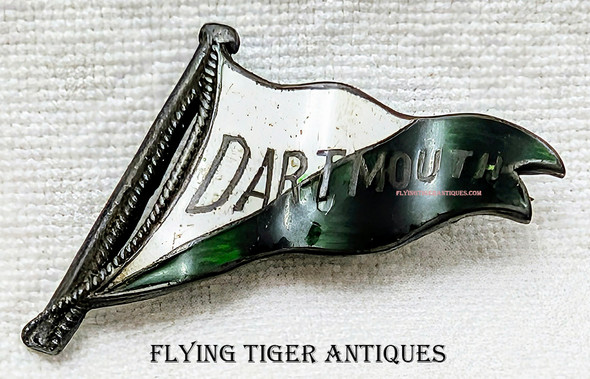 Wonderful 1890s Dartmouth College Enameled Sterling Pennant Lapel Pin