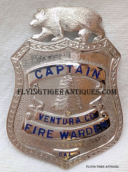 Rare 1942 Ventura Co CA Fire Warden Captain Badge by LAS&SCO from Old Chipron Dies