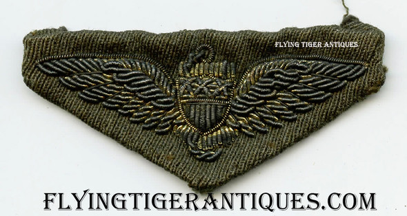 Beautiful WWII USN Bullion Pilot Wing on Aviation Green Gabardine