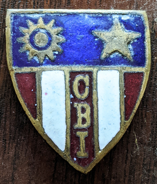 Nice WWII Indian Made CBI Overseas Cap Badge or DI with CBI down the center. Enameled Brass original - afi20020eb