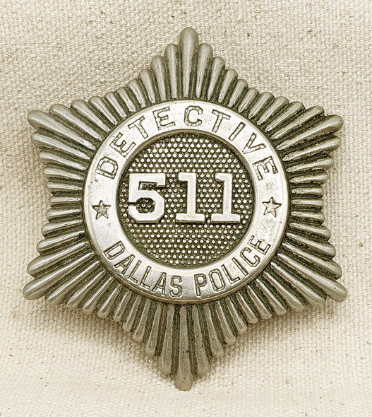 Beautiful LARGE 1910s 2nd Issue Dallas Police Detective 6 p Starburst Badge #511 by C.G. Braxmar - pdgtx00511dls