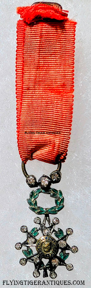 Wonderful French 3rd Republic Miniature Legion d'Honneur in Gold & Silver with 18 Mine Cut Diamond