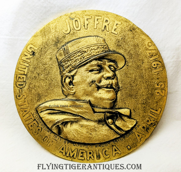 1917 Bronze Large Table Medal Commander Joffre's Mission to the US in April 1917 by Ragot #'d 109