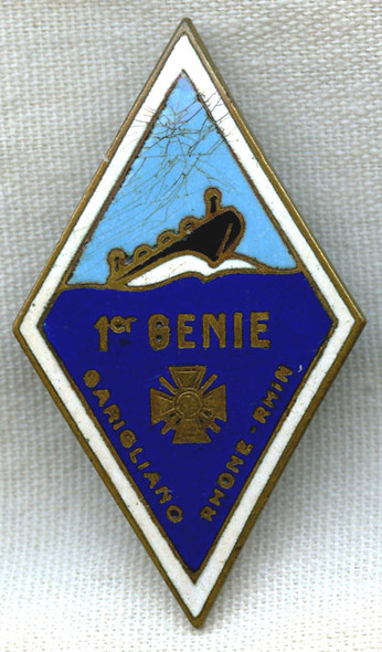 Ca. Late 1940s-Early 1950s French 1st Engineer Regiment Badge/Insigne Pour Le 1° Régiment du Génie