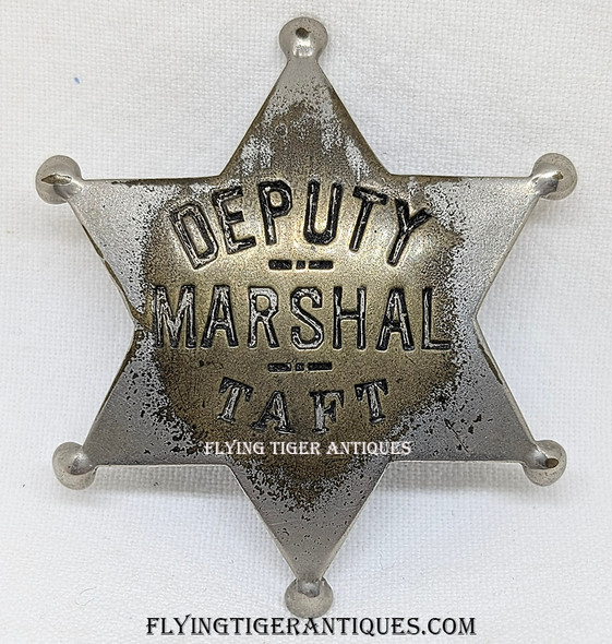 Ext Rare ca 1909 TAFT CA Deputy Marshal 6-pt Ball Tip star Badge by LARSCO