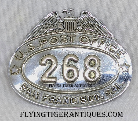 1930’s – 1940’s San Francisco California US Post Office Mailman Hat Badge # 268 by Walter