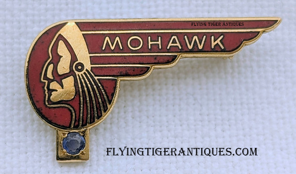 Early 1960s Mohawk Airlines 15 Year Service Lapel Pin in GF with Sapphire by Balfour