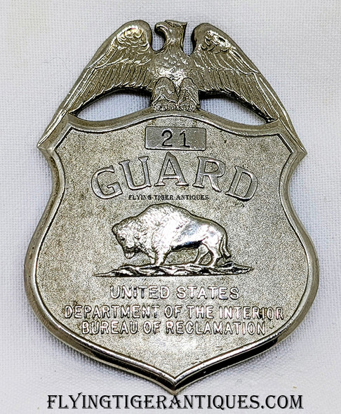 Beautiful & HUGE 1930’s US Dept of the Interior Bureau of Reclamation Guard Badge # 21 by Robbins