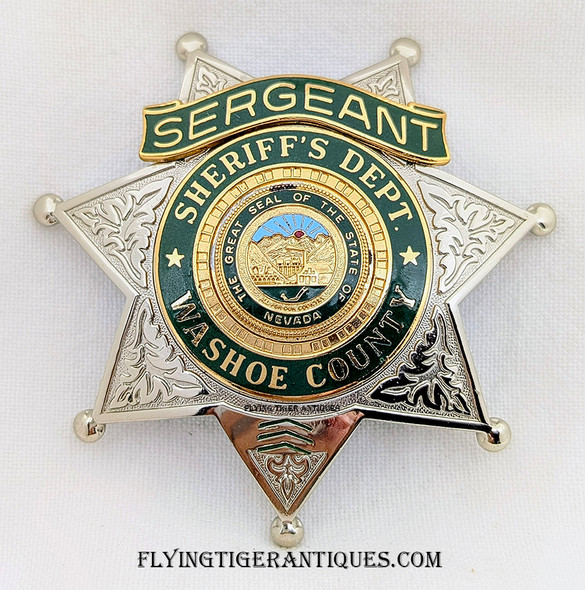 Beautiful 1990’s – 2000’s Washoe County Nevada Deputy Sheriff Sergeant Badge by Blackinton