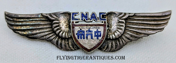 Iconic Rare Early WWII CNAC China National Aviation Corporation Shirt Size 2" Pilot Wing in Silver Pictured in Maguire's Silver Wings & Leather Jackets