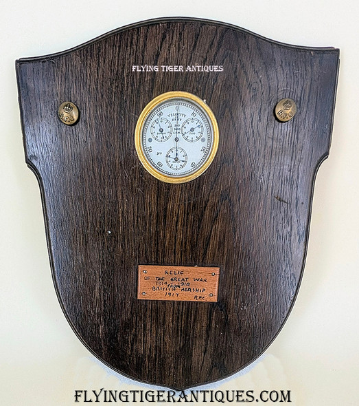 WWI UK Royal Flying Corps RFC Airship Air Speed Gauge mounted on Plaque
