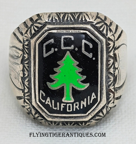 Rare 1935 Civilian Conservation Corps CCC California Enameled Sterling Ring Size 9.5