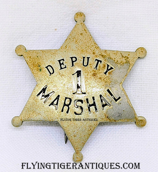 Wonderful 1890’s Old West Deputy Marshal # 1 6-point Ball Tip Star Badge by LARSCO