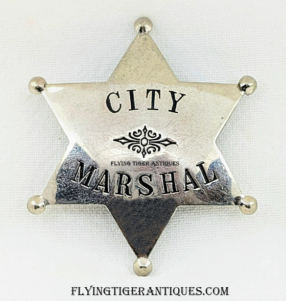 Beautiful Old circa 1940 “Stock” City Marshal 6-point Round Tip Star Badge by W. S. Darley