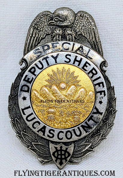 Gorgeous 1920’s Sterling Silver Lucas County Ohio Special Deputy Sheriff Badge # 7-1 with Gold Fill Seal
