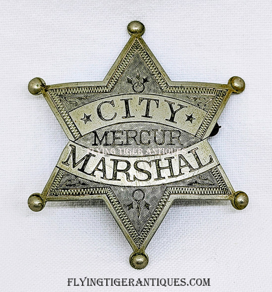 Incredible circa 1896 CITY MARSHAL Badge from the Toole County Utah GHOST TOWN of MERCUR