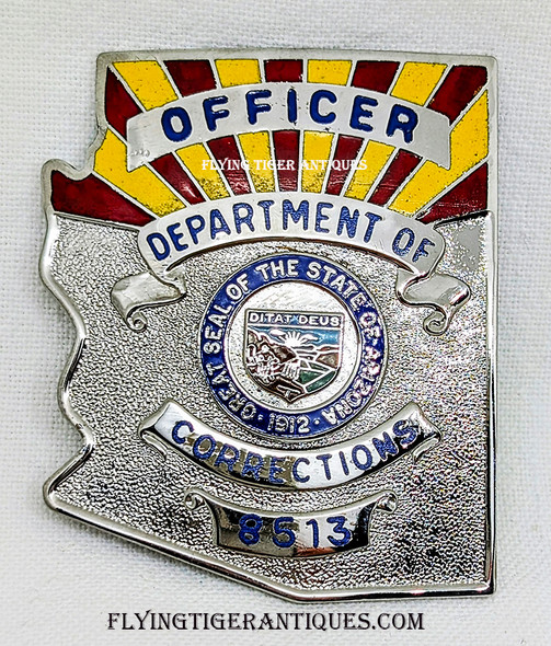 Nice circa 1990 Arizona Dept. of Corrections Officer State Shape Badge 3 8513 Unmarked but by Johnston