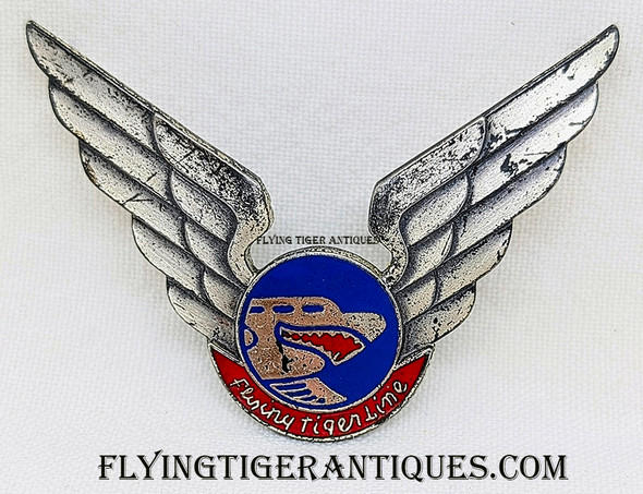 Great Early to Mid-1950’s Flying Tiger Line Flight Crew Hat Badge in Enameled Sterling Silver by Belfour