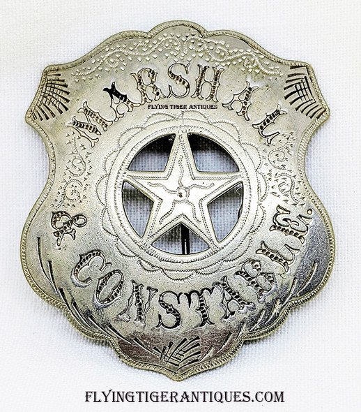 Wonderful 1880’s LARGE & Unique Marshal & Constable Circle Cut Out Star Shield Badge by C.W. Wadsworth of Springfield Ohio