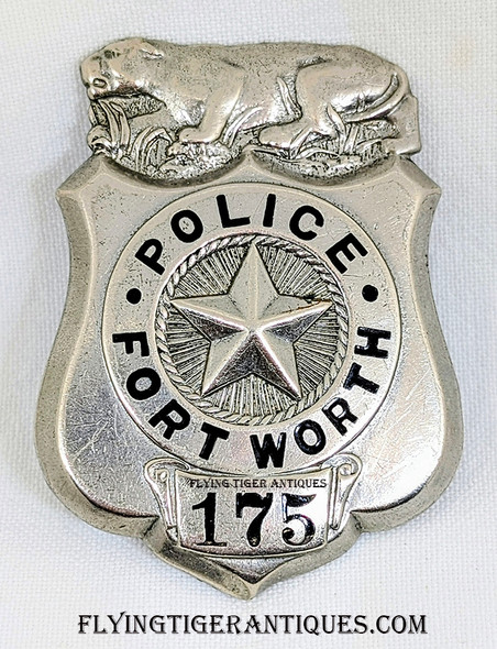 Wonderful circa 1912 Fort Worth Police Badge # 175 by Robbins First Run of the Iconic Panther Top Badge