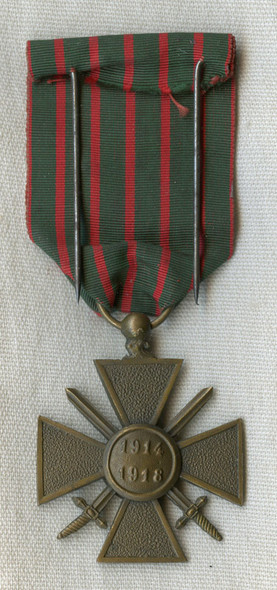 WWI French Croix de Guerre Medal with Palm (1914-1918 Type) Dark Ribbon Variant