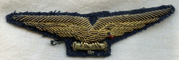 Beautiful & Rare Post-1943 Italian Air Force Pilot Wing in Bullion Removed from Uniform