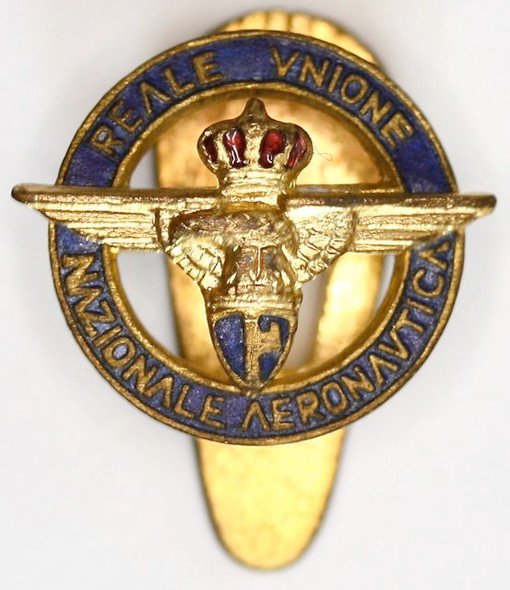 Italian Reale Unione Nazionale Aeronautica National Aviation Federation Blue Lapel Badge